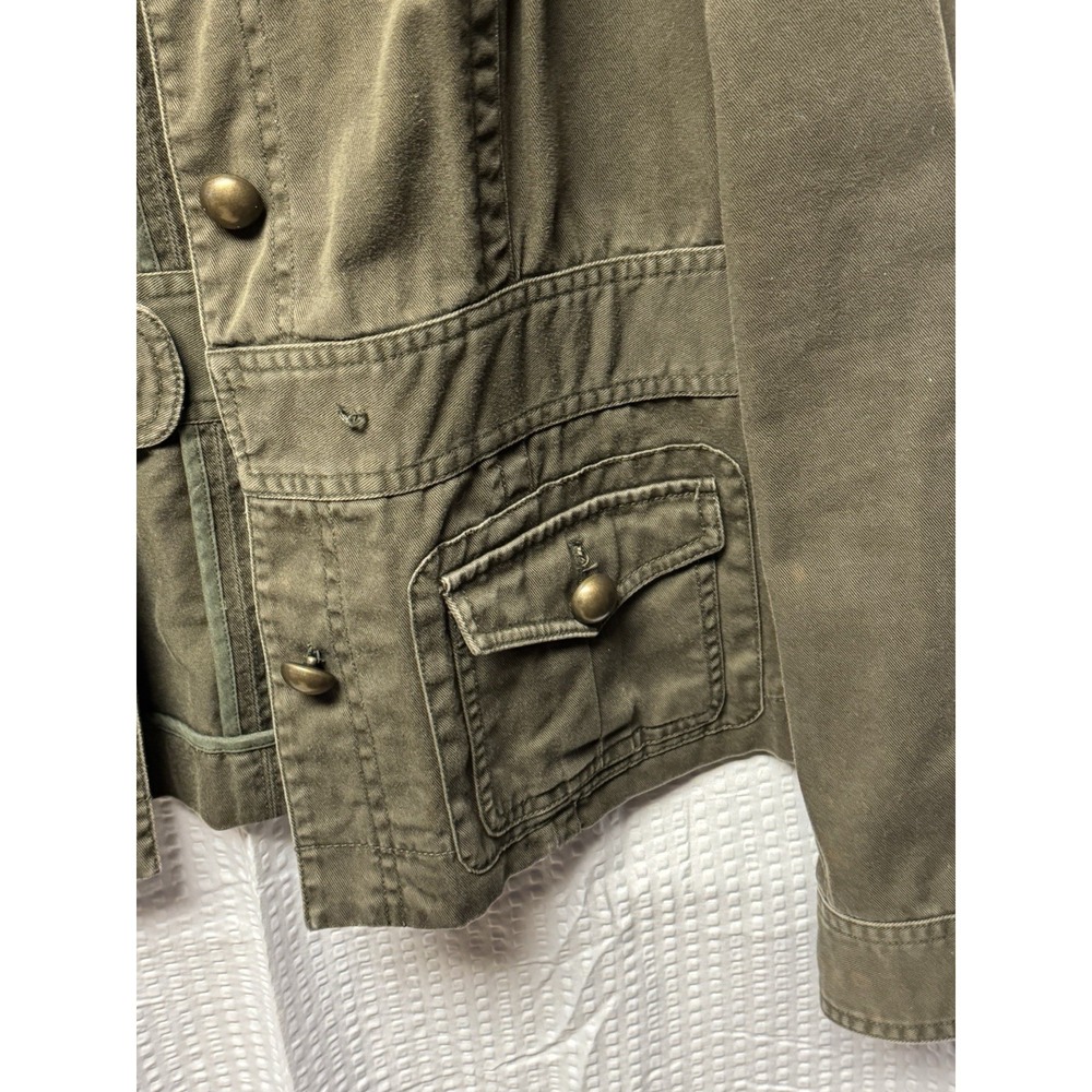 Women's Harolds 100% Cotton Olive Green Utility Jacket Bronze Button Size M - Picture 9 of 13